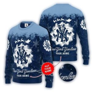 Personalized New York Yankees Christmas Ugly Sweater With Santa Scene
