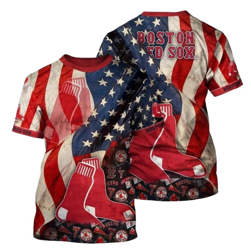 Boston Red Sox American Flag All-Over Print T-Shirt for Fans