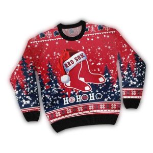 Boston Red Sox Santa Claus Ugly Sweater - Ho Ho Ho Holiday Apparel