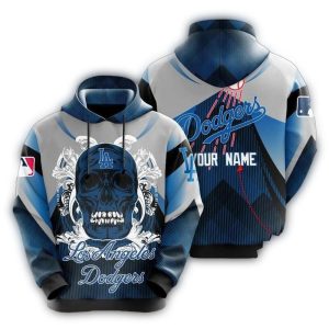 Personalized Los Angeles Dodgers Blue Skull All Over Print Hoodie for Fans