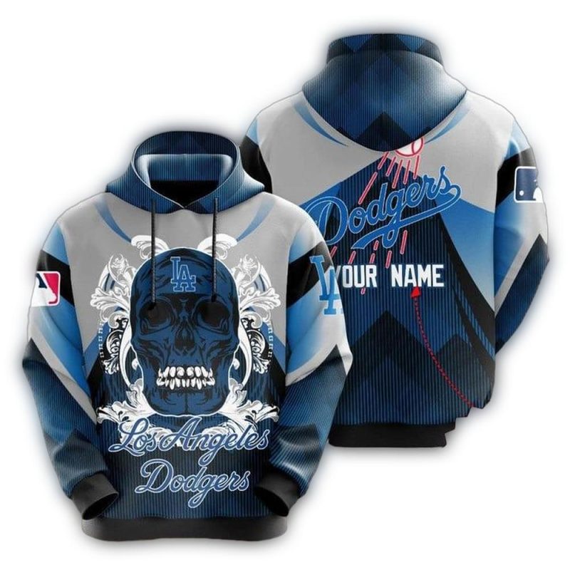 Personalized Los Angeles Dodgers Blue Skull All Over Print Hoodie for Fans