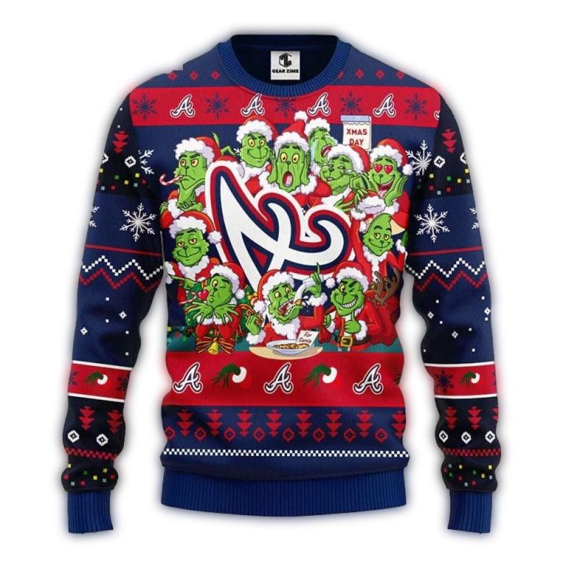 12 Grinch Xmas Day Atlanta Braves Ugly Christmas Sweater 1