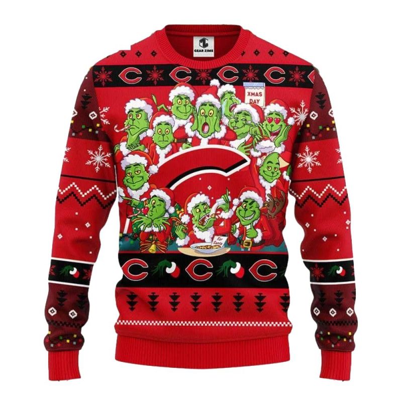 12 Grinch Xmas Day Scene Cincinnati Reds Ugly Sweater