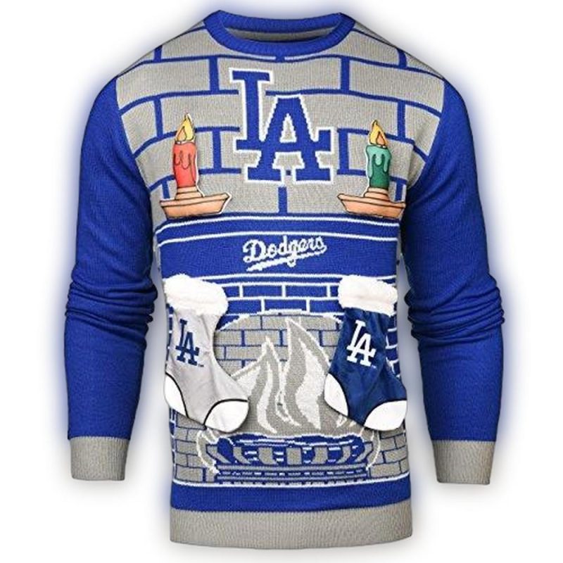 Los Angeles Dodgers Christmas Ugly Sweater with Fire Pattern