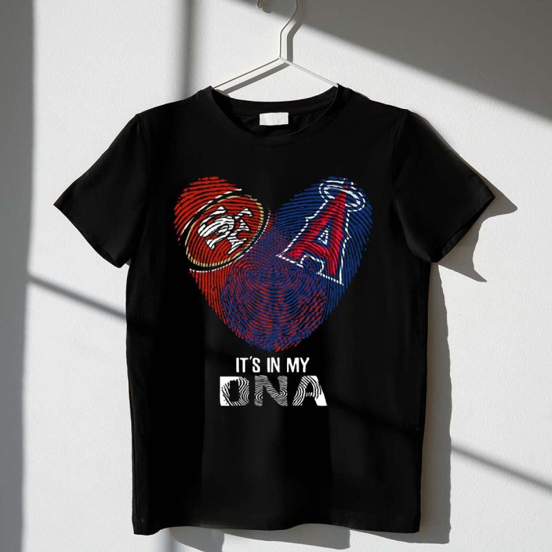 49Ers SF Logo and Los Angeles Angels DNA Fingerprint Heart T Shirt t shirt 1 1