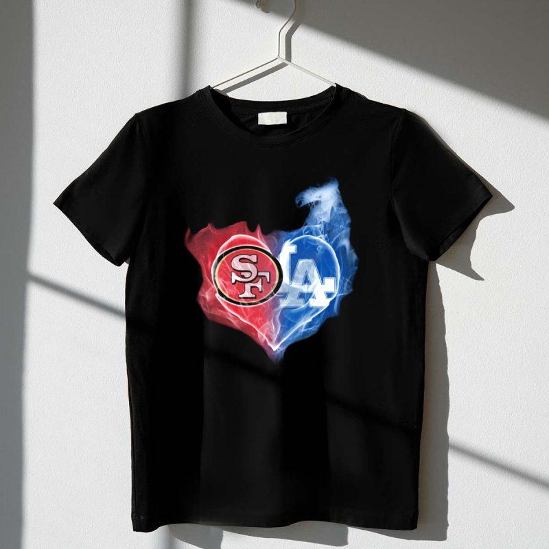 49ers SF and LA Dodgers Heart Fusion T Shirt.jpeg t shirt 1 1