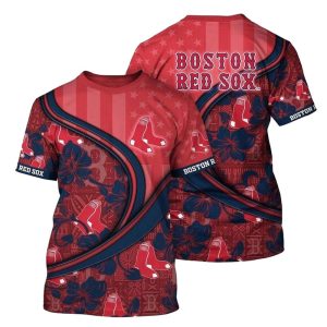 Boston Red Sox Floral Flag All-Over Print T-Shirt for Fans