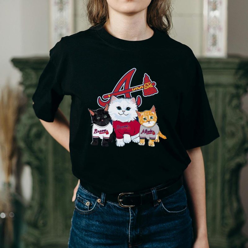 Cute Cats Atlanta Braves T-Shirt - Perfect For Feline Fans! - Image 2