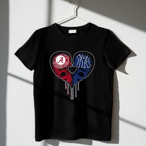 Alabama Crimson Tide Skull Heart T-Shirt For Fans And Yankees Supporters