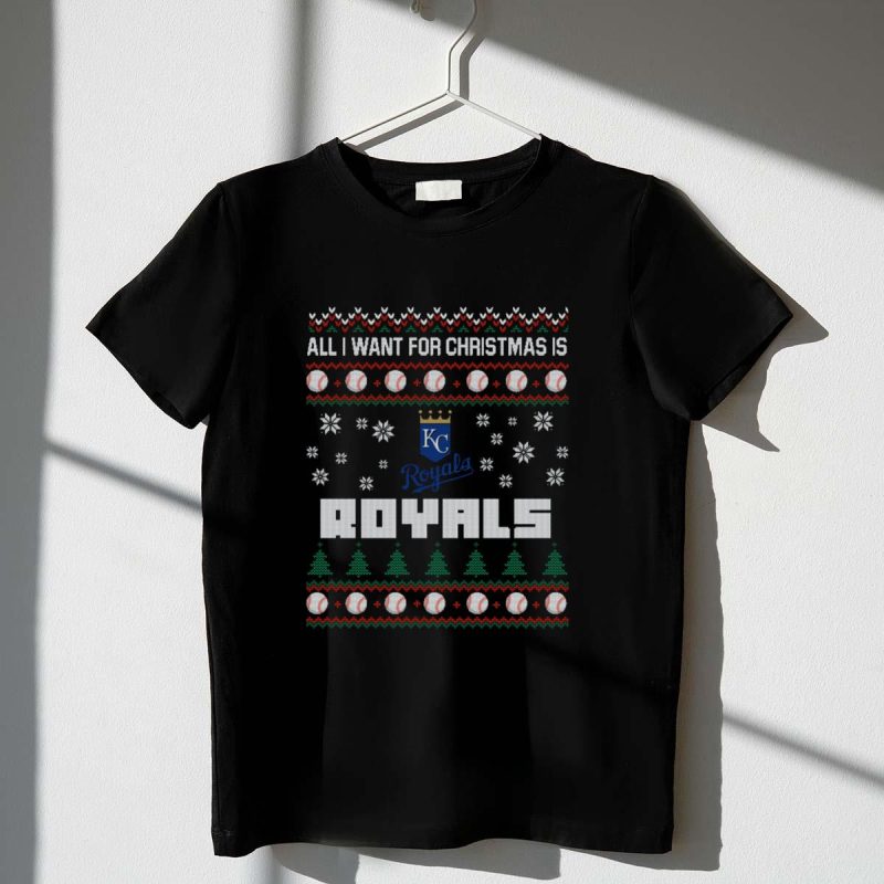 All I Want for Christmas Is KC Royals Baseballs Snowflakes and Trees T Shirt t shirt 1 1