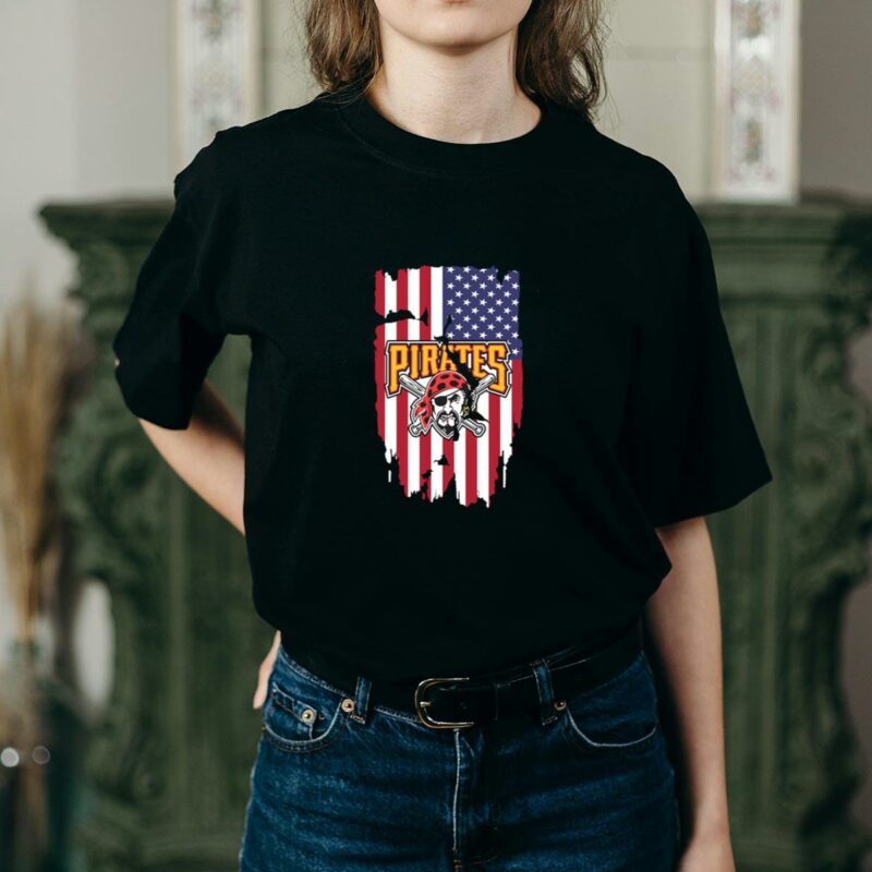 Pittsburgh Pirates American Flag Graphic T-Shirt for Men and Women - Image 2