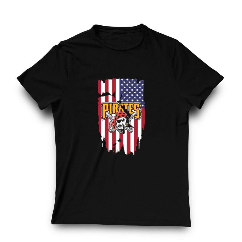 Pittsburgh Pirates American Flag Graphic T-Shirt for Men and Women - Image 3