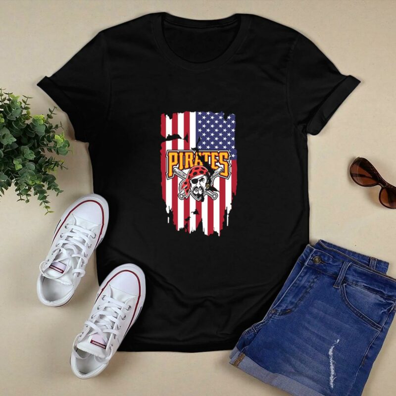 Pittsburgh Pirates American Flag Graphic T-Shirt for Men and Women - Image 5