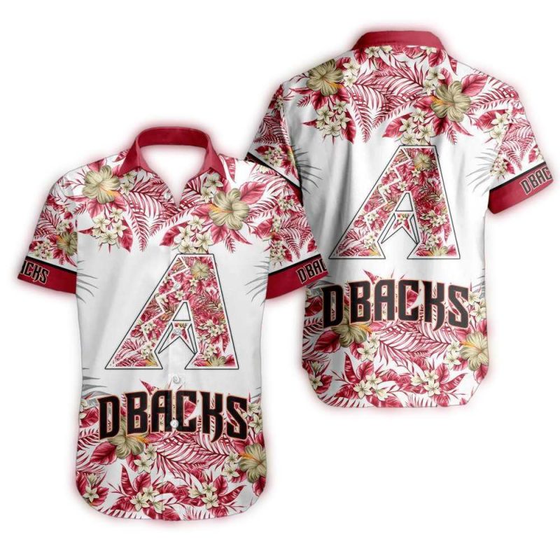 Arizona Diamondbacks Flower Leafs Pattern White Hawaiian Shirt 1