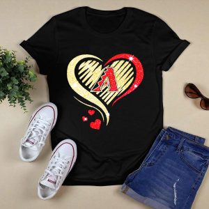 Arizona Diamondbacks Glitter Heart Logo T-Shirt In Gold And Red