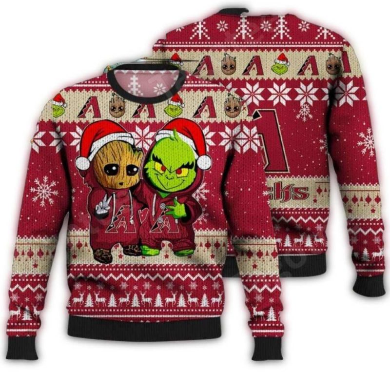 Arizona Diamondbacks Grinch And Groot Friends Christmas Ugly Sweater 1