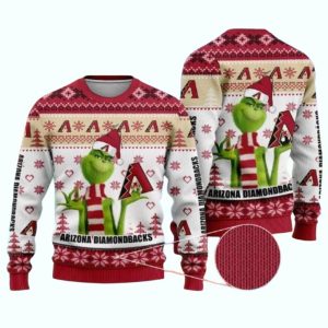Arizona Diamondbacks Grinch White Scarf Christmas Ugly Sweater