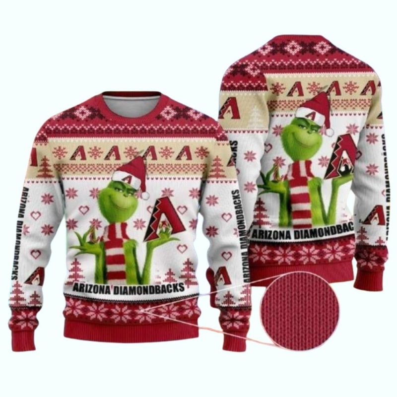 Arizona Diamondbacks Grinch White Scarf Christmas Ugly Sweater 1