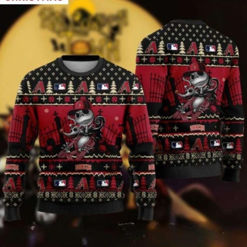 Arizona Diamondbacks Jack Skellington Black Christmas Ugly Sweater 1