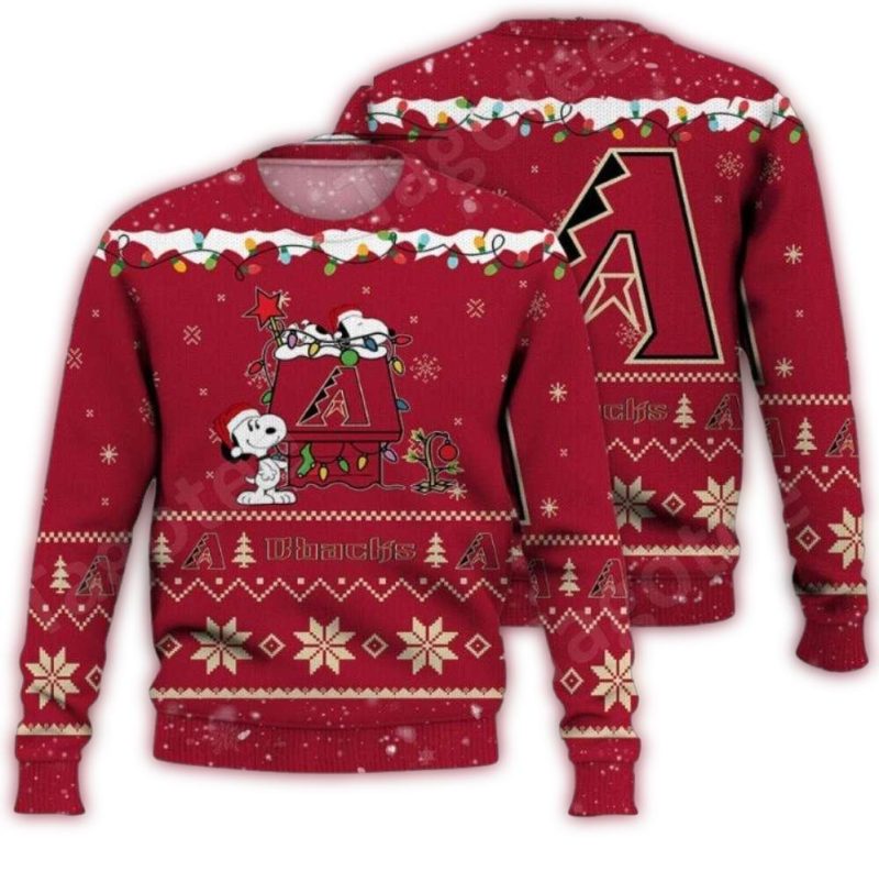 Arizona Diamondbacks Snoopy Christmas Lights Ugly Sweater 1