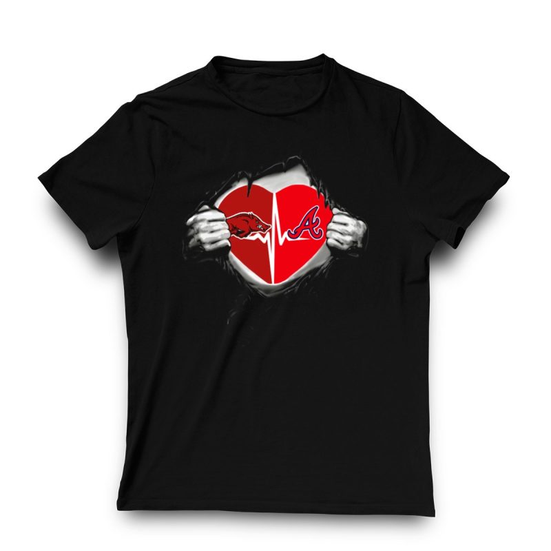 Arkansas Razorbacks & Atlanta Braves Heartbeat Graphic T-Shirt - Image 3