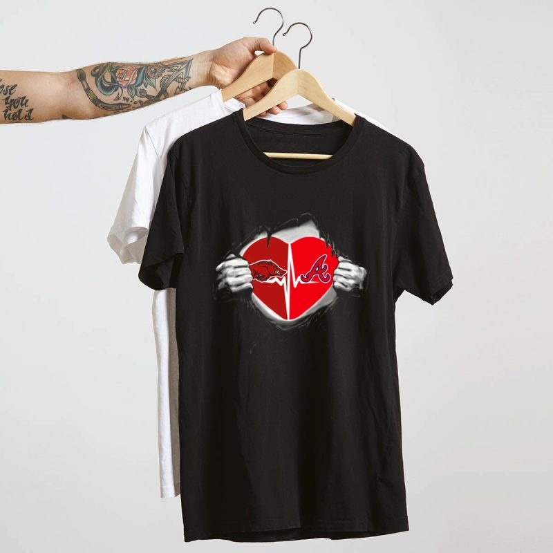 Arkansas Razorbacks & Atlanta Braves Heartbeat Graphic T-Shirt - Image 4