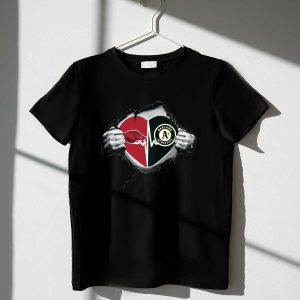 Arkansas Razorbacks & Oakland Athletics Split Hands T-Shirt For Fans