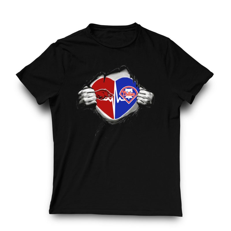 Arkansas Razorbacks Heart Philadelphia Phillies Fan T-Shirt for Sports Lovers - Image 3