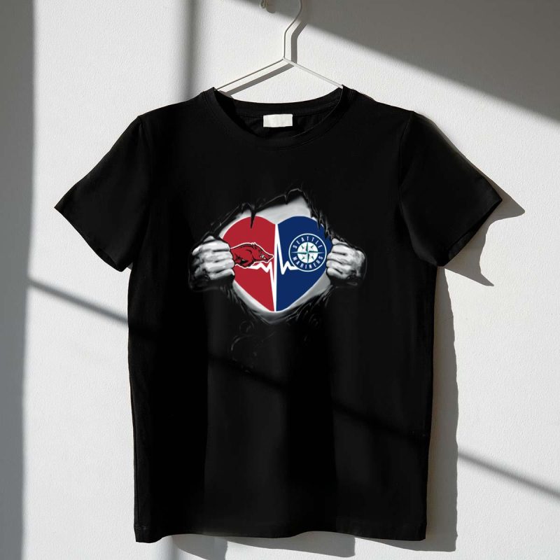 Arkansas Razorbacks Heartbeat Seattle Mariners Dual T Shirt t shirt 1 1