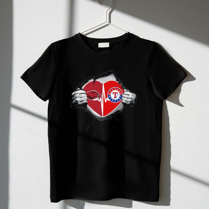 Arkansas Razorbacks Heartbeat Texas Rangers T Shirt t shirt 1 1