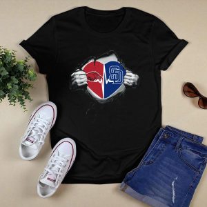 Arkansas Razorbacks & San Diego Padres Heartbeat Fan Fusion T-Shirt