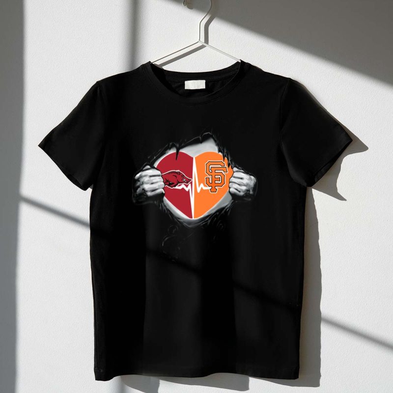 Arkansas Razorbacks San Francisco Giants Heartbeat Fan Emblem T Shirt t shirt 1 1