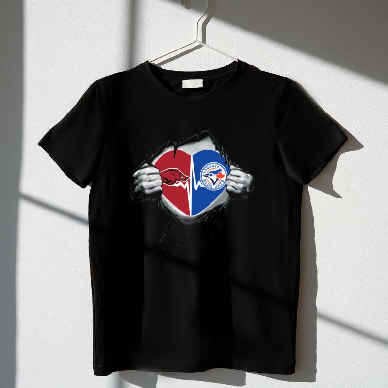 Arkansas Razorbacks Toronto Blue Jays Heart Logo Rip T Shirt t shirt 1 1