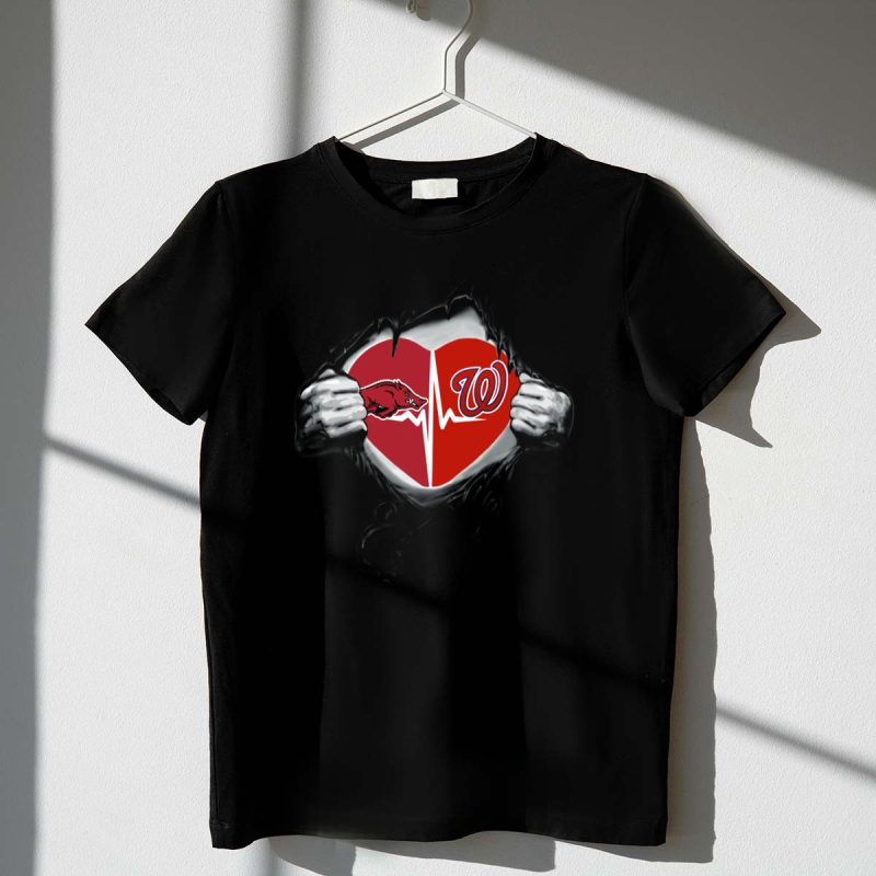 Arkansas Razorbacks Washington Nationals Heartbeat Pullover Ripped T Shirt t shirt 1 1