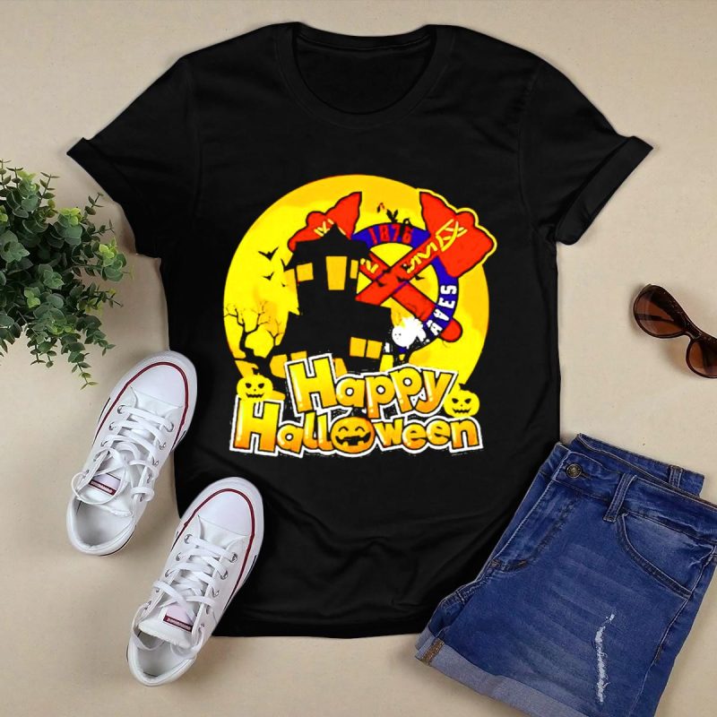 Atlanta Braves Happy Halloween Haunted House Pumpkins T-Shirt - Image 5