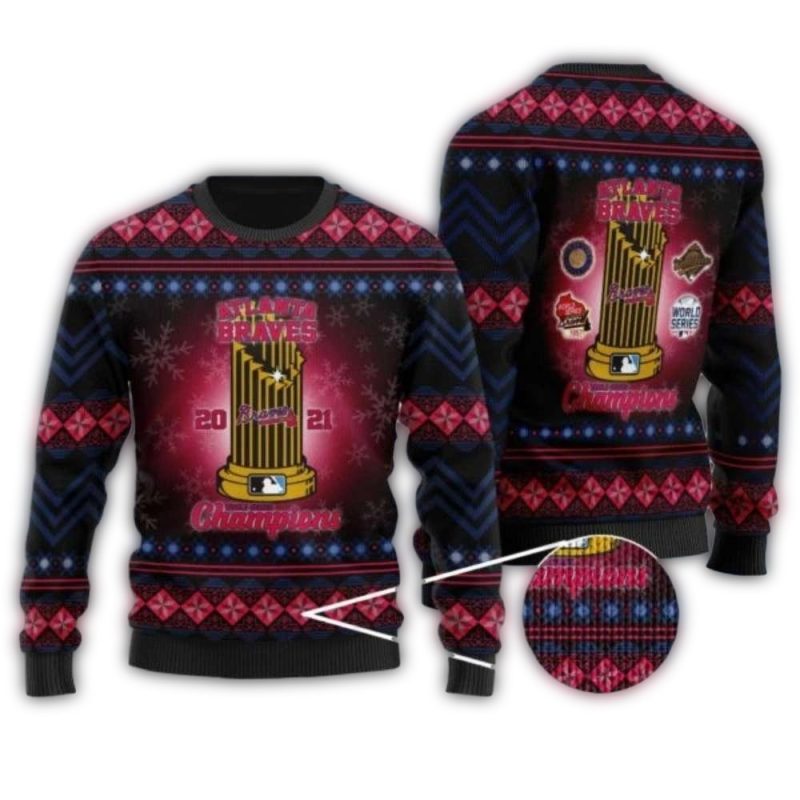 Atlanta Braves 2021 Trophy Champions Ugly Sweater 1