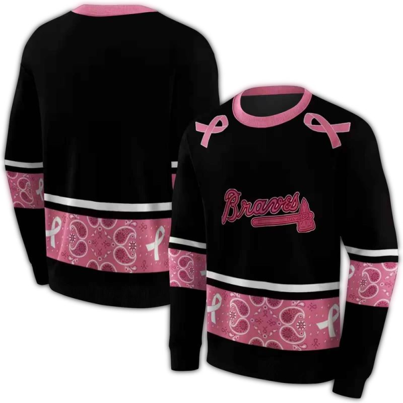 Atlanta Braves Awareness Ribbon Black Pink AOP Sweatshirt 1