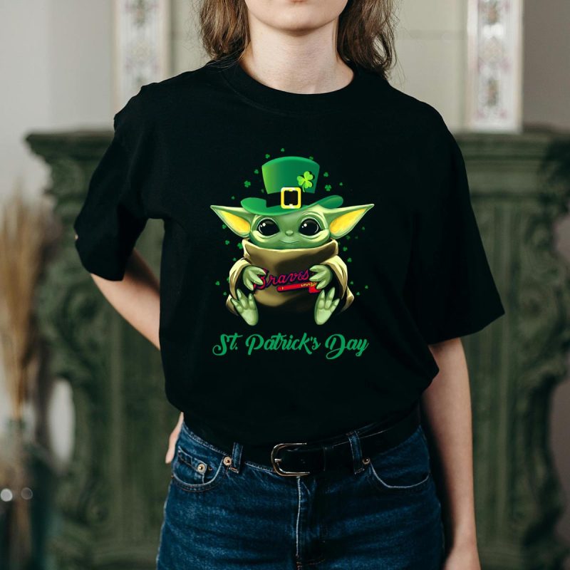 St Patrick'S Day Baby Yoda T-Shirt For Atlanta Braves Fans - Image 2
