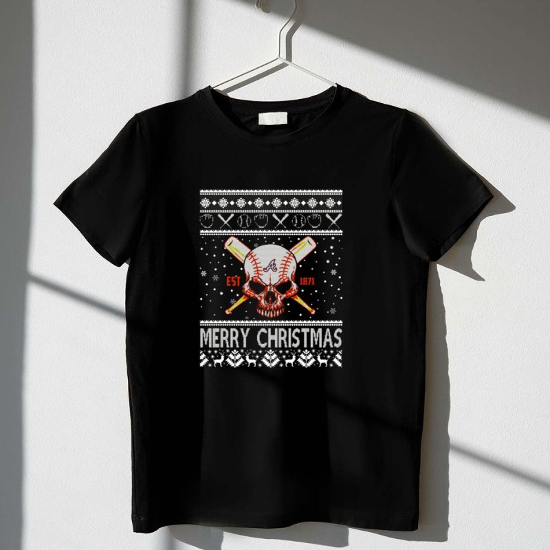 Atlanta Braves Merry Christmas T-Shirt With Skull & Crossbones Design