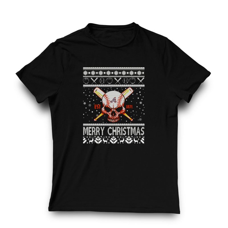 Atlanta Braves Merry Christmas T-Shirt With Skull & Crossbones Design - Image 3