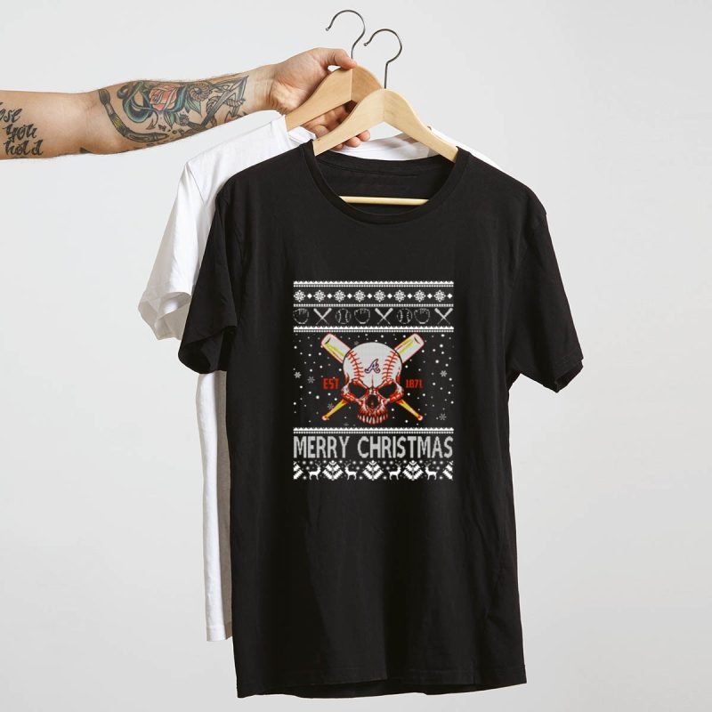 Atlanta Braves Merry Christmas T-Shirt With Skull & Crossbones Design - Image 4