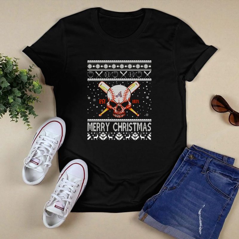 Atlanta Braves Merry Christmas T-Shirt With Skull & Crossbones Design - Image 5