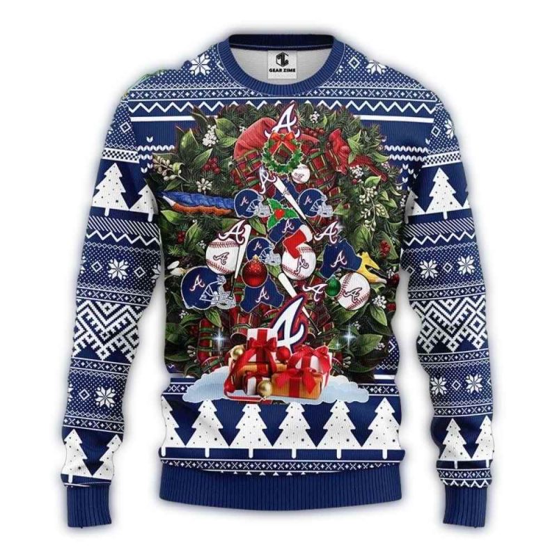 Atlanta Braves Ugly Christmas Sweater With Baseball Ornaments