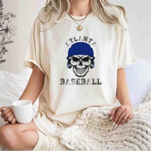 Atlanta Braves Baseball Skull Graphic T-Shirt For Fans