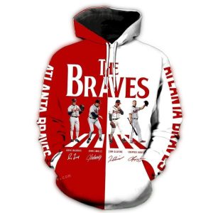Atlanta Braves Team Signature All-Over Print Hoodie For Fans