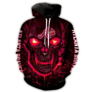 Atlanta Braves Big Skull Fire Eyes All-Over Print Hoodie