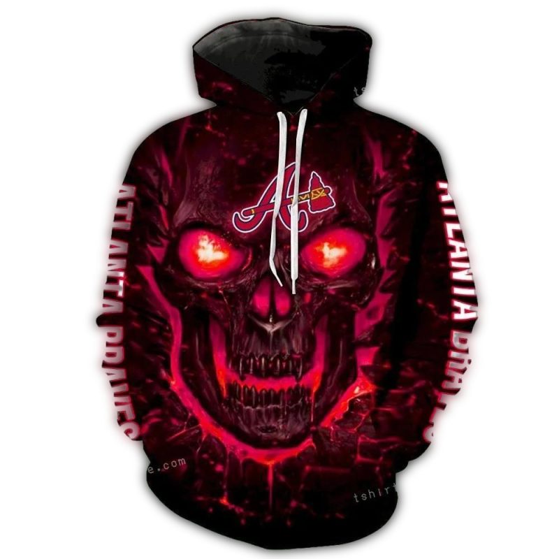 Atlanta Braves Big Skull Fire Eyes All Over Print 3D Hoodie Zipper 1