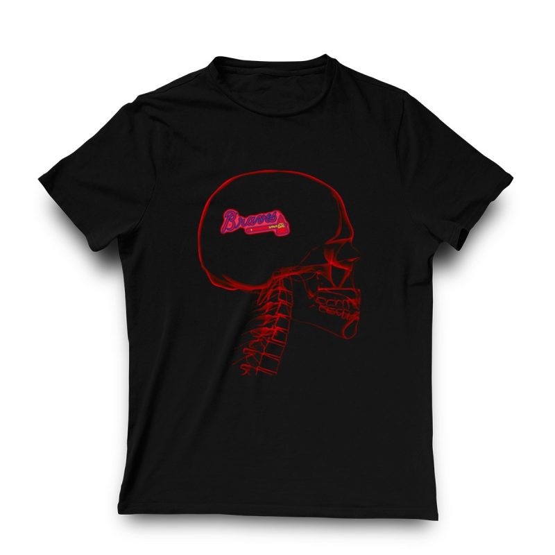 Atlanta Braves Neon X-Ray Brain Skeleton T-Shirt For Fans - Image 3