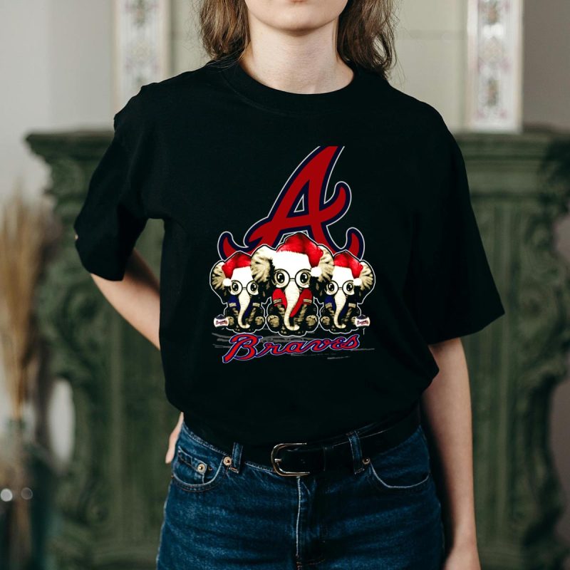 Atlanta Braves Christmas Elephants Graphic T-Shirt For Holiday Cheer - Image 2