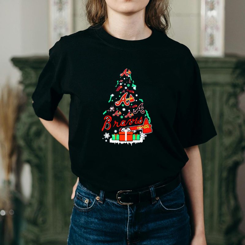 Atlanta Braves Holiday T-Shirt - Festive Christmas Tree Design - Image 2